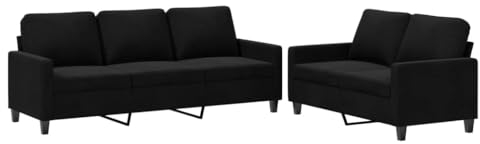 vidaXL Sofagarnitur 2-TLG., Sessel Couch mit Kissen, Sofa Wohnzimmersofa mit Armlehnen, Couchgarnitur Designsofa Sitzmöbel Polstermöbel, Schwarz Samt