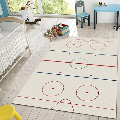 Sxakswol Teppich Wohnzimmer 80x150 cm Eishockey 3D Teppich Stadion Küche Esszimmer Schlafzimmer Teppich Kurzflor rutschfest Waschbar Teppiche Weich Pflegeleicht a2880