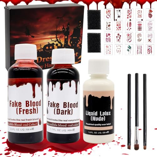 Halloween Set Maquillage à Effets Speciaux, Halloween Set de Faux Sang, Faux Sang Halloween, Ensembles de Faux Sang Maquillage Set Pour les Enfants Adultes pour l'Habillage Facial de Fête d'Halloween