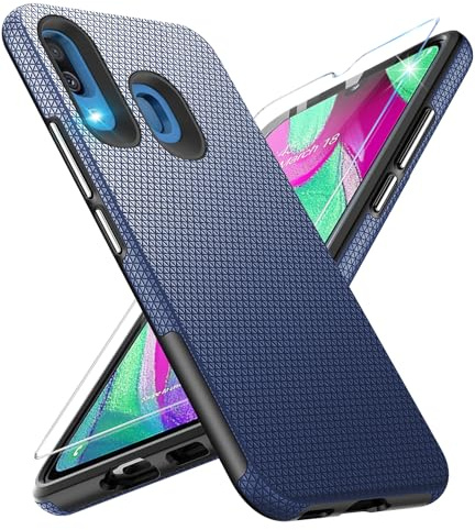 Vaki Handyhülle für Samsung Galaxy A40, Schutzhülle mit Schutzfolie, Stoßfest Case, Rutschfester Textur, Hard PC Rugged Hüllen, Blau