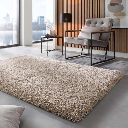 Taracarpet Shaggy Hochflor Langflor Teppich Twilight Luxus Qualität aus Belgien geeignet fürs Wohnzimmer Schlafzimmer und Kinderzimmer 6611 beige 065x130 cm