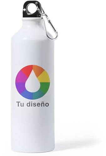 Genérico Botella Personalizable 100%. Botella de metal para agua, café, deporte, acampada, Cole, viaje, niños, guardería… (Blanco, 800ml)