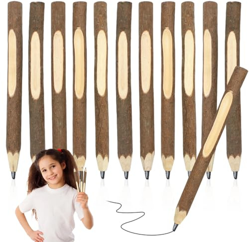 PZJOALN Holzstifte, Graphit-Holzstifte,Holzbleistifte rustikale Zweige, personalisiertes Holzstift-Set, Holzfäller-Look, 12er-Pack