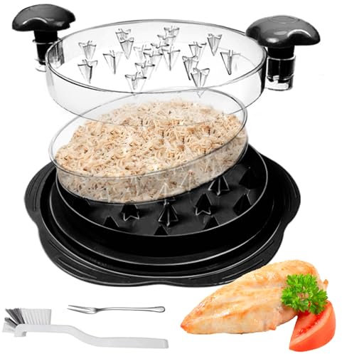 Wondora Picadora de pollo de 2 pisos, trituradora de pollo de 25 cm, con cepillo y tenedor con mango ergonómico, fácil de quitar