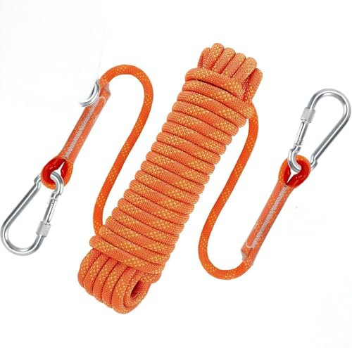 FIYSON Corde d'escalade,Corde de sécurité extérieure,Corde en Nylon,Corde Polyvalente,Corde d'escalade Statique,Corde de Sauvetage,Corde de Parachute de Secours en Cas d'incendie (50M,Orange)