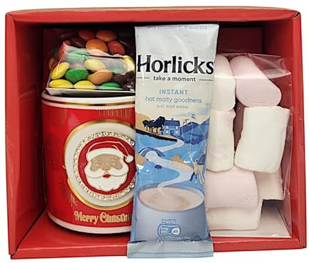 Christmas Festive Assorted Treats Gift Hamper Includes Festive Mug, Hot Chocolate, Marshmallows & gems Chocolates Merry Christmas best Gift Bag