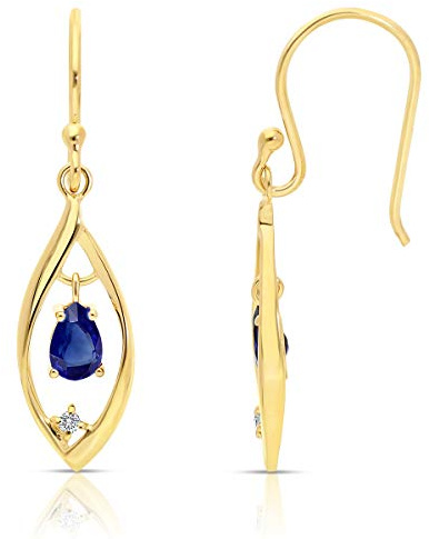 Planetys - Ohrringe aus 14 Karat (585) Gelbgold mit natürlichen Saphiren und Diamanten, Gelbgold, Saphir