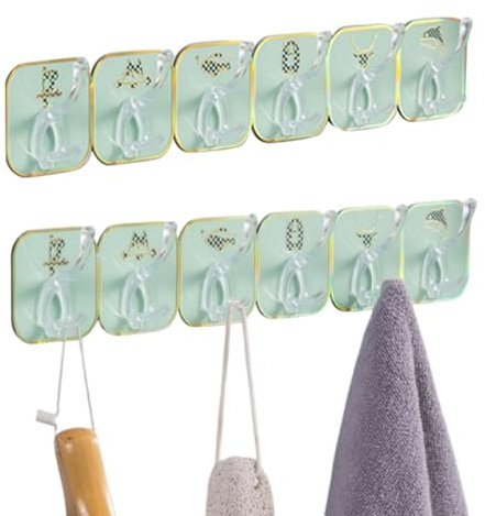 2PCS Porte-Manteau Support Mural, 6 Crochets Design Porte-Manteau Mural Adhésif Porte-Manteau Support Mural Crochet de Suspension Murale pour Salle de Bain Cuisine (Vert)