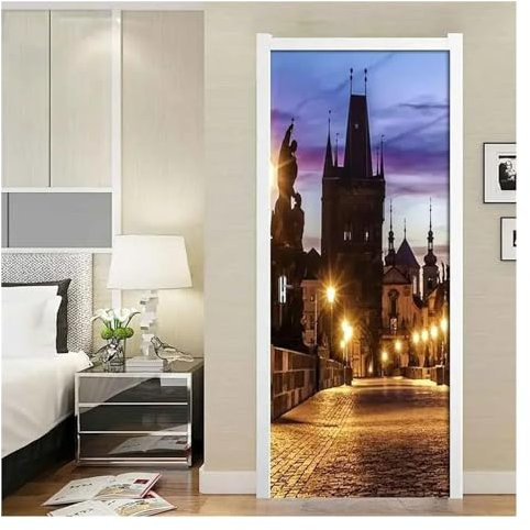 Türtapete Selbstklebend 3D-Türaufkleber „British Big Ben“, Stadtbild Bei Nacht, Abnehmbarer Städtischer Architektur-Wandaufkleber, Poster, Tapete Für Wohnzimmer(M,95x215cm)