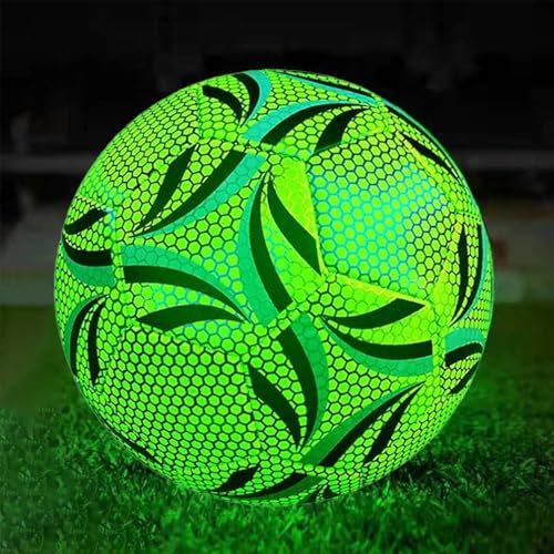 KUWUNG Leuchtender Fussball, Größe 5 Wasserbeständig LED Fussball, Leuchtfussball für Fußballtraining Nachtspiele, Leder Football für Drinnen und Draußen