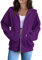 Sweat à Capuche pour Femme - Couleur Unie - Sweat a Capuche Femme Zippé Sweat-Shirt à Manches Longues Décontracté Chaude Chic et Elegant Veste Pas Cher Cadeau Ado Fille,Violet Foncé,3XL,f34a