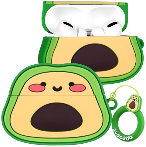 Kokaade Schutzhülle für Airpods Pro 2. / 1. Generation für Damen und Mädchen, niedliches Kawaii mit Schlüsselanhänger, lustiges Avocado-Cartoon-Design, 3D-Silikonhülle für Teenager, für Airpods Pro 2