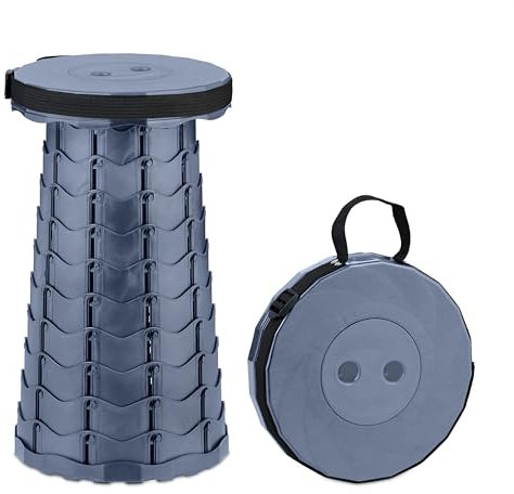 Relaxdays Teleskophocker, faltbar, Tragegurt, Outdoor, höhenverstellbarer Campinghocker, HxBxT 44,5 x 25 x 25 cm, grau