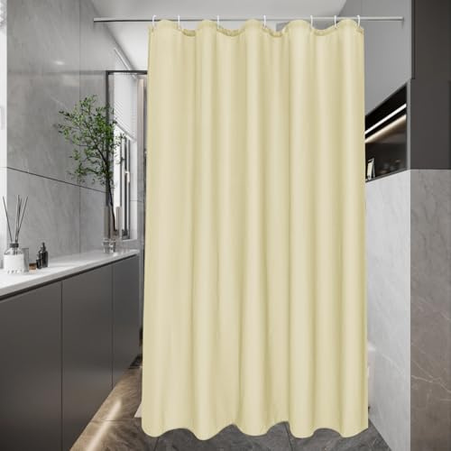 EurCross Rideau de douche beige 100x200 étroits imperméables rideaux de douche, petit tissu textile lavable rideau de bain, anti-moisissure antibactérien séchage rapide rideaux de salle de bain avec 7