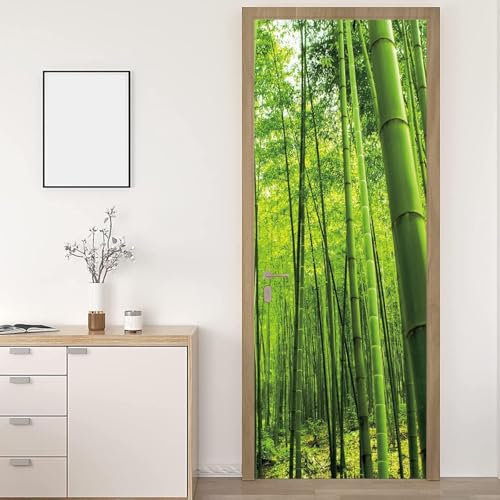 Sticker Porte Bambou 3D Porte Papier Peint Forêt de Bambous Autocollant Auto-Adhésif Chambre Salon Décoration Mur Art Poster Mural Stickers Muraux 90x210 cm m4640