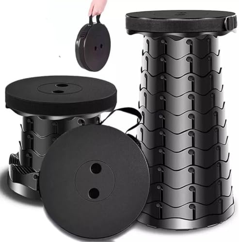 GullJee Collapsible Stool, Telescoping Stool Heavy Duty Folding Stool Lightweight Yet More Sturdy with Load Capacity 400lbs for Camping, Fishing, Hiking, Gardening, Travel, BBQ (Black)