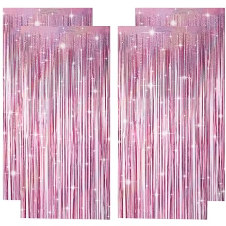 Folienvorhang, Fransen rosa Glitzer, Lametta-Vorhänge, Hintergrund für Pastell-Party-Dekorationen, Geburtstag, Mädchen, Junggesellinnenabschied, Geburtstagsdekoration für Frauen, Prinzessin, Hochzeit