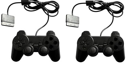 FLLAGG20 2X Mando con Cable Compatibles con Sony PlayStation 2 PS2 Dual shock Controller Joypad Controllador Negro