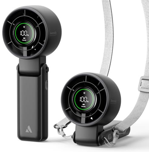 Aecooly 3 IN 1 Portable Fan, Turbo Handheld Fan, USB Rechargeable Mini Personal [22H Max Cooling Time], Battery Powered Small Foldable Pocket for Travel, Summer, Gifts for Women, Girls (Black)