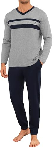 Marvmys Herrpyjamasset långärmad t-shirt och underdel byxor med fickor mjuka 2-delade myskläder nattkläder pyjamas