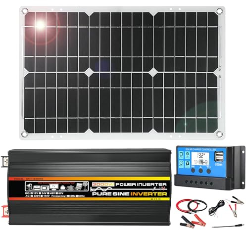 Kit de Panneaux solaires 3000 W 12 V avec onduleur sinusoïdal Pur et Panneau monocristallin 18 W for Camping-Car, Camping et Alimentation Hors réseau