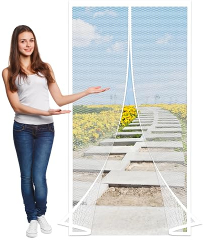 Fliegengitter Balkontür 138 x 213 cm Insektenschutz Balkontür Ohne Bohren mit Stärkere Magneten für Die Terrassentür, Weiß