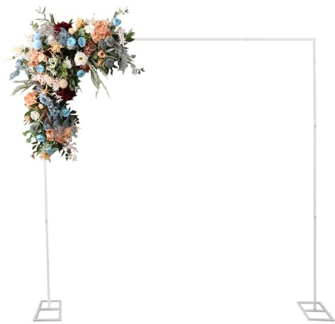 Arco para globos, moderno arco de boda con base, soporte de metal de 2,4 x 2,4 m, soporte cuadrado para bodas, fiestas, eventos, decoración (blanco)