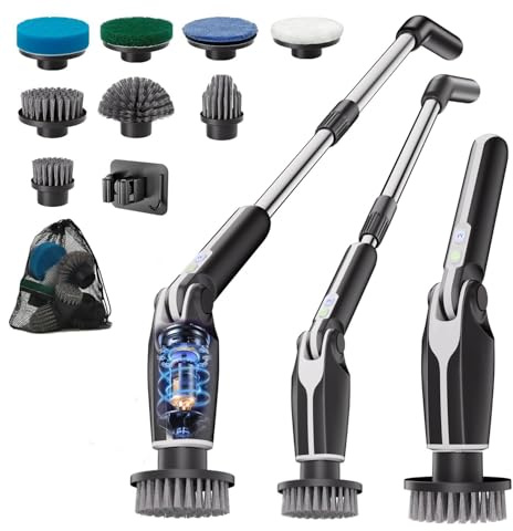TOMEEM Upgraded Electric Spin Scrubber, Cordless Electric Cleaning Brush with Adjustable Handle, 8 Replaceable Heads, Shower Cleaning Brush for Bathtub,Tile,Kitchen,Glass