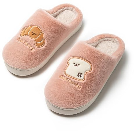 JOMIX Pantofole Donna Invernali con Ricamo Pane e Brioche Ciabatte Pelose Calde da Casa Morbide in Tessuto Suola Antiscivolo TPR Leggero WPW255165 Rosa 40/41