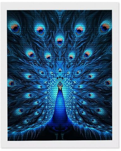 Diamond Painting Adultes, Peinture Diamant Kits, Paon bleu 5D Diamond Painting Complet, Diamant Strass Point de Croix Cristal Artisanat pour Murale Décoration, Cadeaux pour Femmes 50 x 70cm H-606