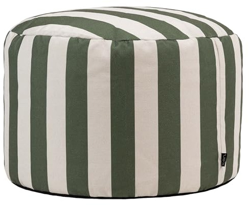 Icon Milano Streifen Sitzsack Hocker mit Füllung, Grün | In Deutschland Hergestellt, Sitzsack Pouf Hocker, Langlebiger Webstoff, Fußhocker für das Wohnzimmer und Schlafzimmer