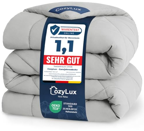 CozyLux Bettdecke 135x200 cm Hellgrau für 4 Jahreszeiten | Bettdecke ohne Bezug Mikrofaser, Füllung 300 g/m², OEKO-TEX 100, Steppdecke mit 4 Eckschlaufen, Maschinenwaschbar