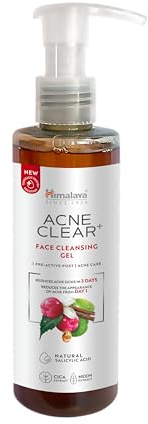 Himalaya Acne Clear+ Gesichtsreinigungsgel, 200 ml – Salicylsäure, CICA & Neem – Bekämpft 5 Anzeichen von Akne, 97% natürlichen Ursprungs – Sanfter, nicht komedogener Reiniger