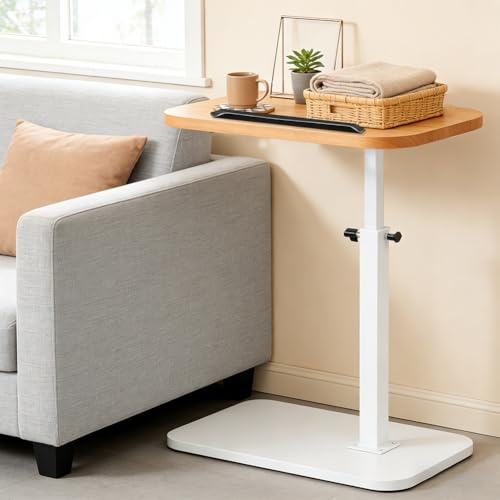 Ruioomeep Drehbarer 360° Beistelltisch,C-förmiger Beistelltisch,Höhenverstellbarer TV-Tisch,Wohnzimmertisch mit Einstellbarer Höhe von 45-80 cm,für Bett oder Stuhl mit Handy-Tablet-Schlitz (Weiß)
