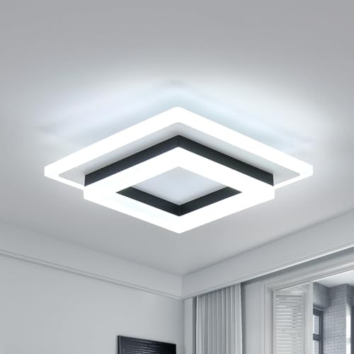 Pheashine Lámpara de Techo Moderna, Plafón LED Techo 24W Cuadrado | Iluminación Interior de Metal y Acrílico para Dormitorio, Cocina, Pasillo, Entrada, Estudio, 6500K