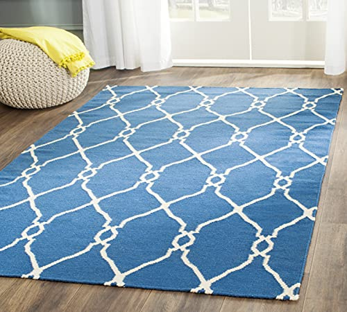 SAFAVIEH Dhurries Collection Accent Rug - 3' x 5', Dark Blue, Handmade Flat Weave Wool, Ideal for High Traffic Areas in Entryway, Living Room, Bedroom (DHU415A)