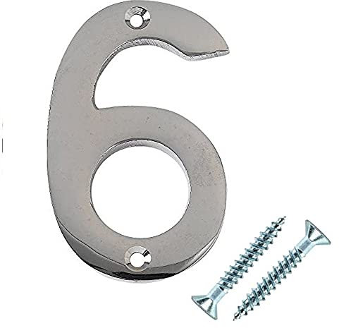 Merriway BH03005 Polished Chrome Screw-On House Flat Gate Post Numeral 50 mm (2 Inch) Number 6