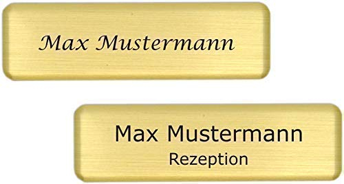 Aluminium - Kunststoff-Namensschilder inkl. Gravur mit Magnet silberfarbig Größe 70x20 mm (goldfarbig)