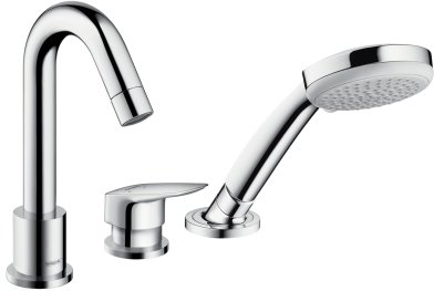 Hansgrohe 3-Loch Wannenmischer Logis F-Set chrom Wannenrandmontage, 71310000