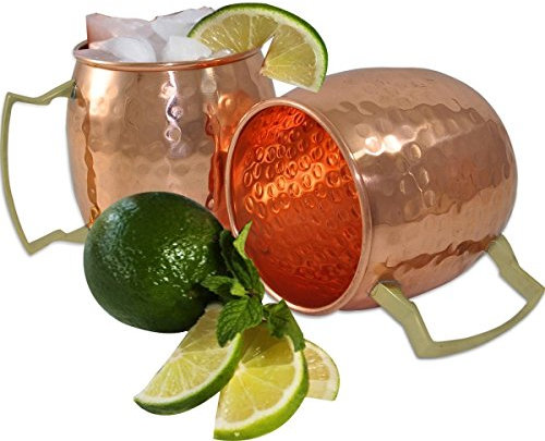 Satz von 2 - Prisha Indien Craft ® Moscow Mule aus massivem Kupfer BECHER 16 oz - Set von 2 - 100% reines Kupfer gehämmert beste Qualität lackiert, Moscow Mule Cocktail Cup, Kupfer Tassen, Cocktail Becher