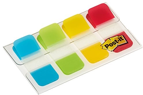 Post-it Index Strong Ablagetabs, Mini - 40 Haftstreifen 15.8 mm x 38.1 mm - Farben: Grün, Rot, Gelb, Blau - Extrastarke Haftstreifen für Dokumente und Informationen
