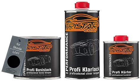 TRISTARcolor Autolack Set Dose spritzfertig für Skoda L041 Ebony Black Basislack + 2K Klarlack 1,25L