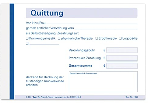 Quittungsblock durchschreibend 5x50 Blätter DIN A6 mit Zuzahlungsvermerk
