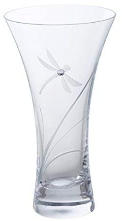 Dartington Crystal Small Dragonfly Glitz Vase, Single | Flower Vase | 180mm | Embellished with Crystals from Swarovski ® | Hand engraved Dragonfly motif | Gift for family or friends