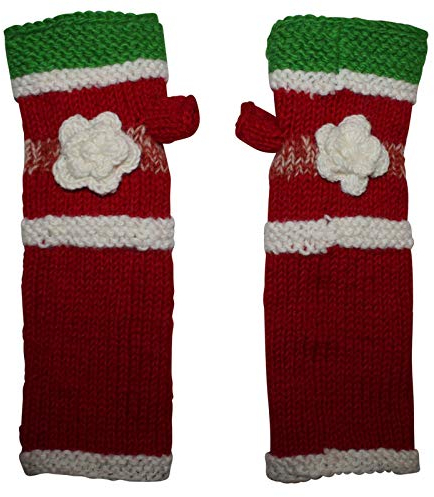 Freak Scene Armstulpen aus Wolle - Strickstulpen - rot mit Blume und Streifen - Pulswärmer mit Fleece