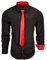 Baxboy 444-BK Herren Kontrast Hemd Business Hemden mit Krawatte Hochzeit Freizeit Fit, Farbe:Schwarz/Rot, Größe:4XL