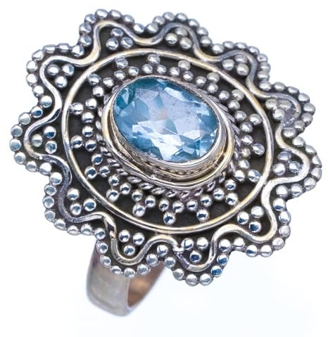 StarGems 925er Sterling Silber Blue Topaz Einzigartig Handgefertigt Ringe 59 (19) S2528