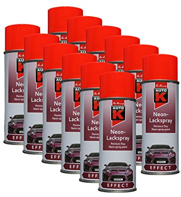 12x KWASNY 233 088 Auto-K Effect Neon-Lackspray Rot Fluoreszierend 400ml