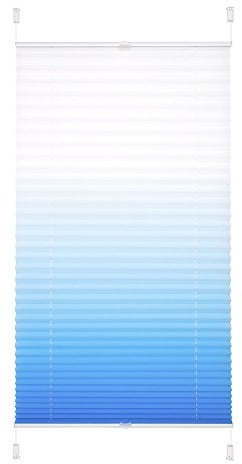 JalousieCrew Klemmfix Plissee mit Farbverlauf Farbe Azur blau - Breite 40 bis 120 cm, Länge 130 cm und 210 cm - Klemm - Rollo ohne zu Bohren (110 x 130 cm)