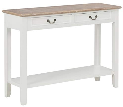 vidaXL Tavolo Consolle Stile Classico con Cassetti Mobiletto Tavolino Ripiano MDF Finitura Paulownia Bianco Legno Massello di Pino